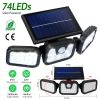 Solar Wall Lamp 74 LEDs 3 Adjustable Head Motion Sensor Flood Light IP65 Waterproof Security Light Outdoor 270° Wide Angle Light For Garage Front Door